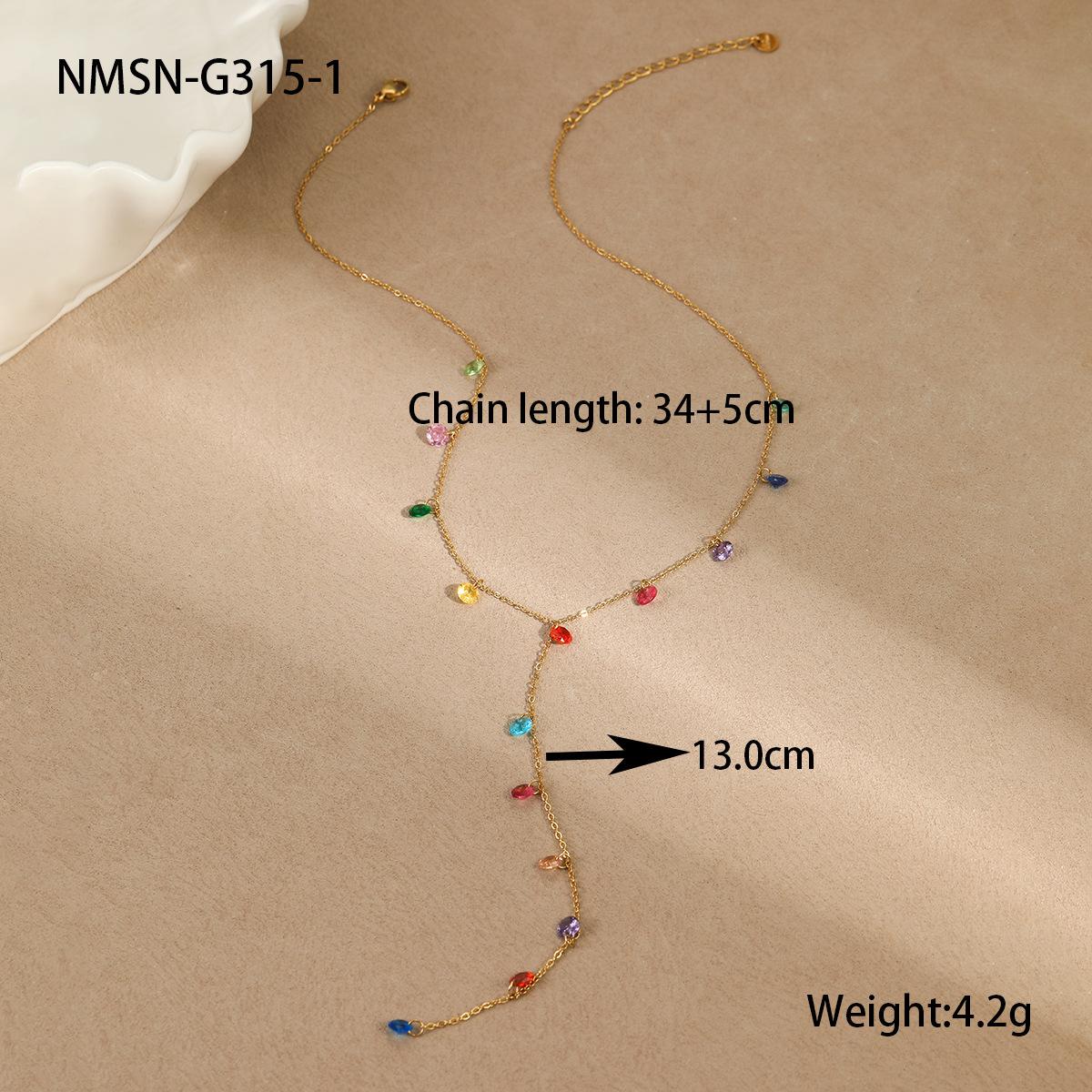 GEMCHIC Women s 18K Gold Plated Colorful Zircon Y-Shaped Chain Necklace Stainless Steel Fashion Choker