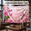 Butterfly Theme Throw Blanket Custom Name Text Personalized Blanket Soft Cozy Blanket for Home Sofa Bed