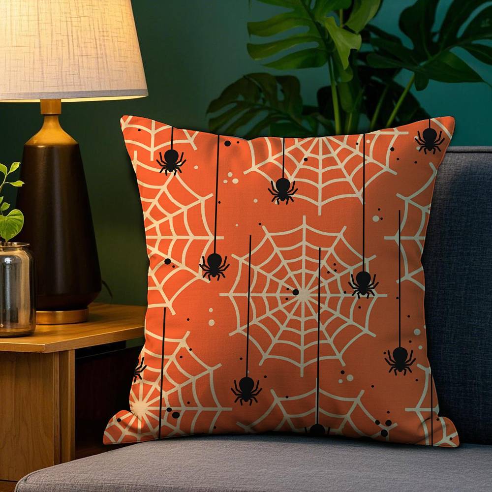 Happy Halloween Scary Spider Web Pillow Case Sofa Living Room Bedroom Double-sided Printing Cushion Nap Time Cushion Cover