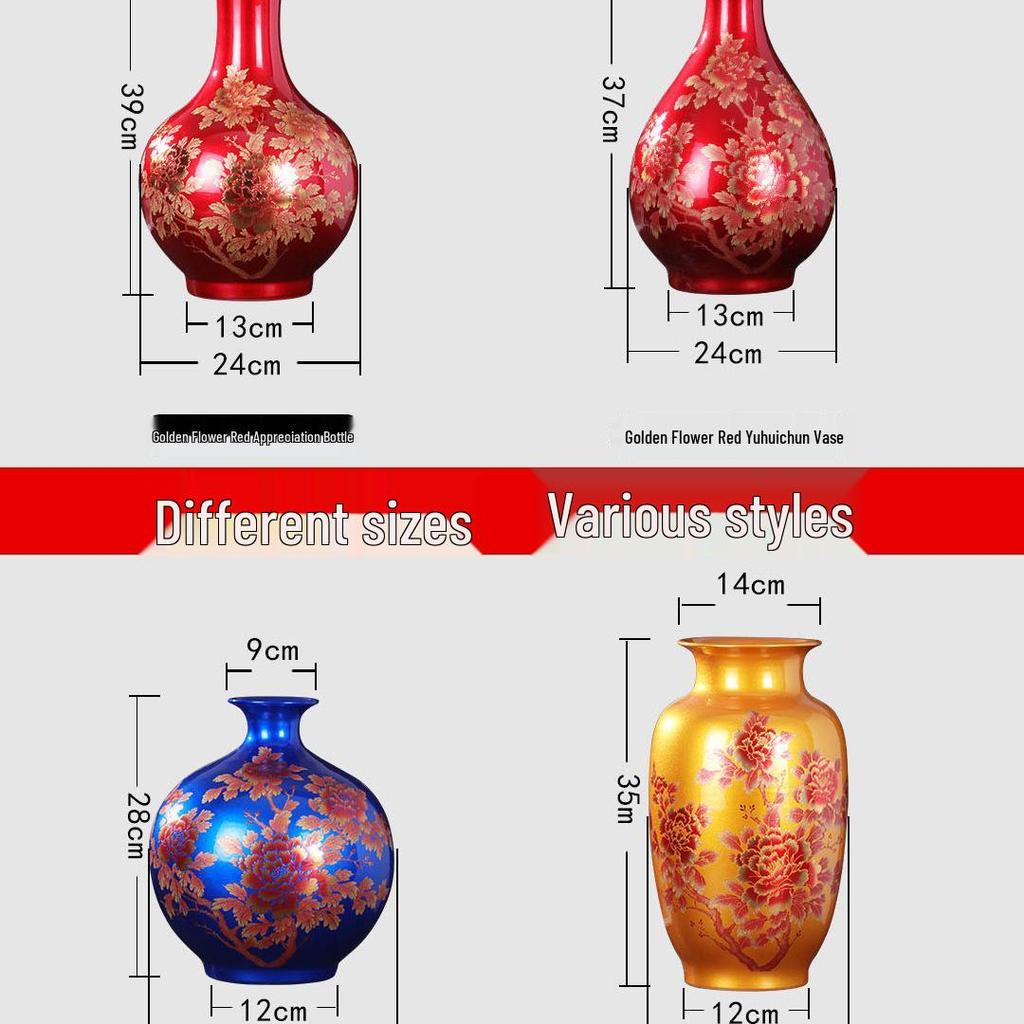 Porcelain Jingdezhen Red Ceramic Vases: Chinese Style Floral Ornaments for Home Decor