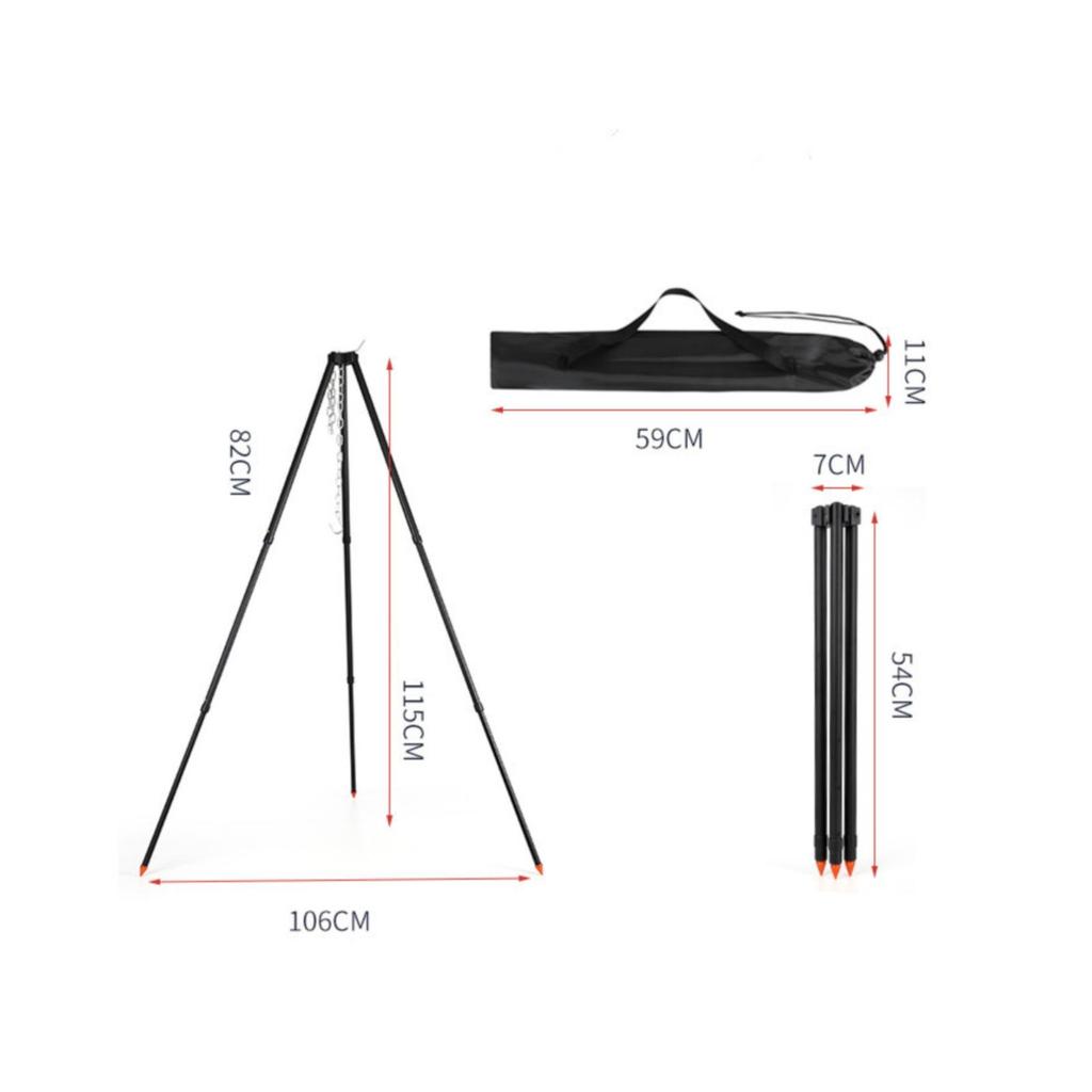 Campfire Cooking Tripod Height-Adjustable Stand with Chain