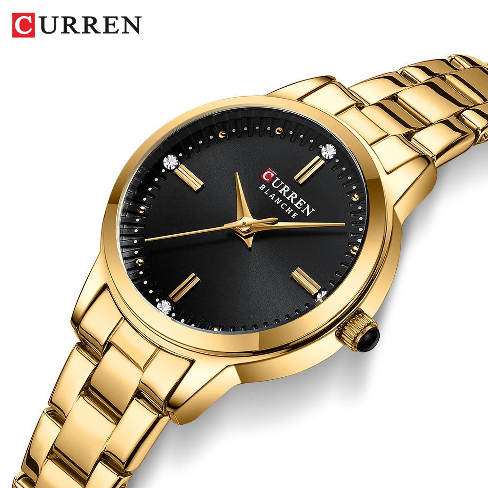 CURREN 9094 Women's Quartz Watch, Small Dial, Steel Band, Rhinestone Inlaid, Korean Fashion Style.