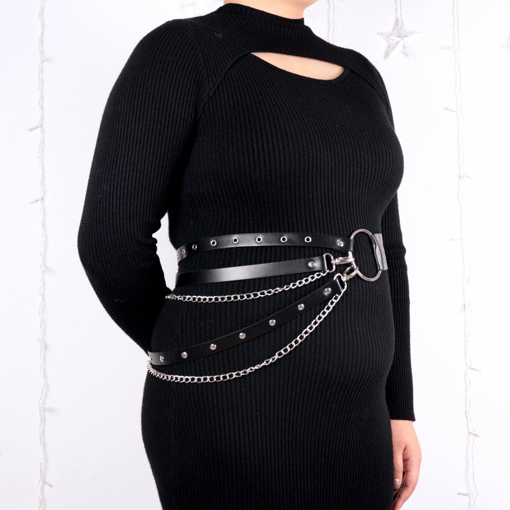 Chic Lady Club Belt Rivet Decorative Adjustable Stage Show Women Fashion Belly Belt Chain Street Style Belt With Chain Gothic