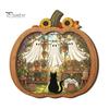 Fall Harvest Home Decoration Halloween Ghost Wooden Tabletop Ornament, 2D Flat Cute Reading Bathing Thanksgiving Table Centerpiece Watering
