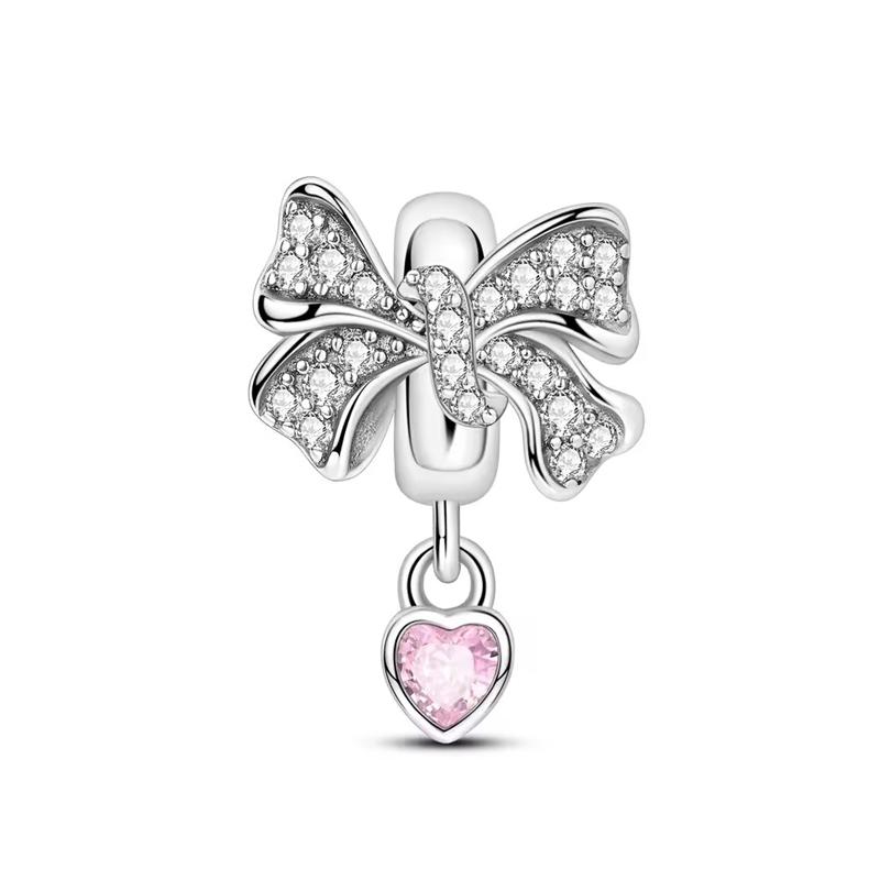New 925 Silver Princess Pink Bow Helmet Birthday Charm Beads Suitable Fit Original Bracelet Exquisite DIY Jewelry