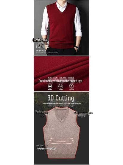 Men's V-Neck Wool Cardigan Vest - Autumn/Winter Cashmere Knit Sweater for Dad