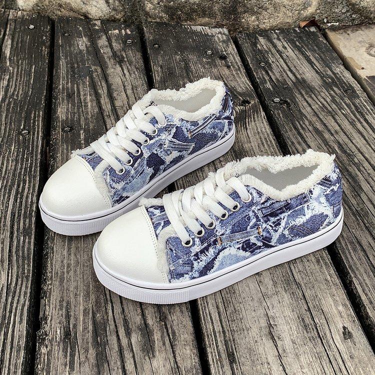 

Женские парусиновые туфли на платформе большого размера, осенние новинки, круглый носок, плоская подошва, модные повседневные туфли в цветовой гамме 44 джинсовый синий