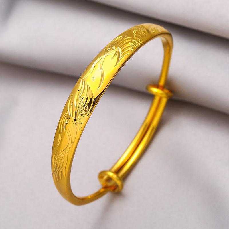 Gold-Plated Starry Dragon & Phoenix Push-Pull Women's Bangle - Non-Fading, High-End Jewelry