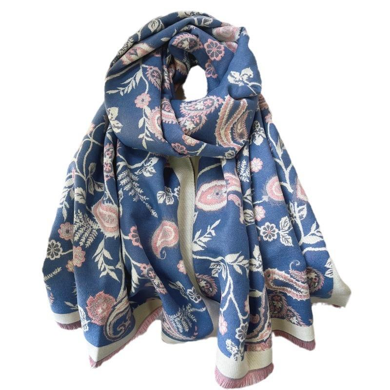 Scarf women's autumn and winter versatile long scarf imitation cashmere cashew flower shawl women's scarf