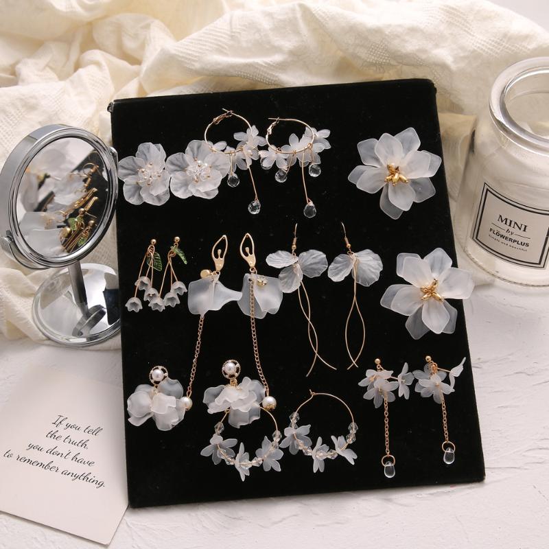 Trendy White Flower Petals Drop Earrings For Women Fashion Elegant Crystal Wedding Earings Gifts