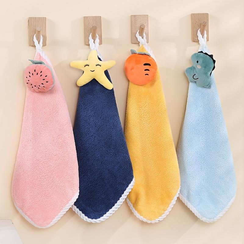 Handtuch 4 Stück Hängendes Handtuch Cartoon Reines Korallenfleece Stoff Doppelseitige Wasseraufnahme Hängendes Küchentuch