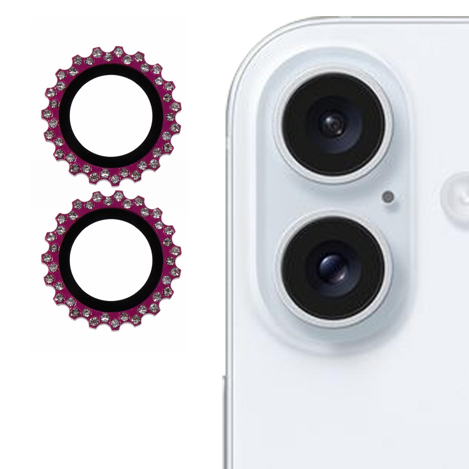 

2Pcs/Set For iPhone 16 Plus/16 Camera Lens Protector Gear Shape Rhinestone Decor Corning Gorilla Glass Lens Film Rose