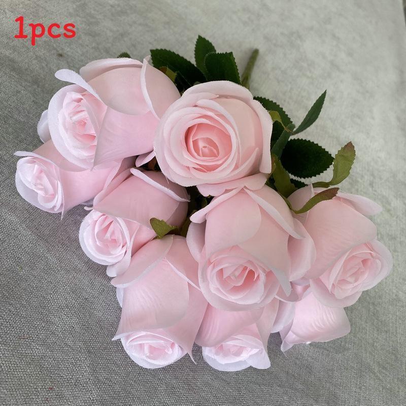 Realistic Rose Silk Buds 9 Stems Artificial Flowers Home Decor Props Photography