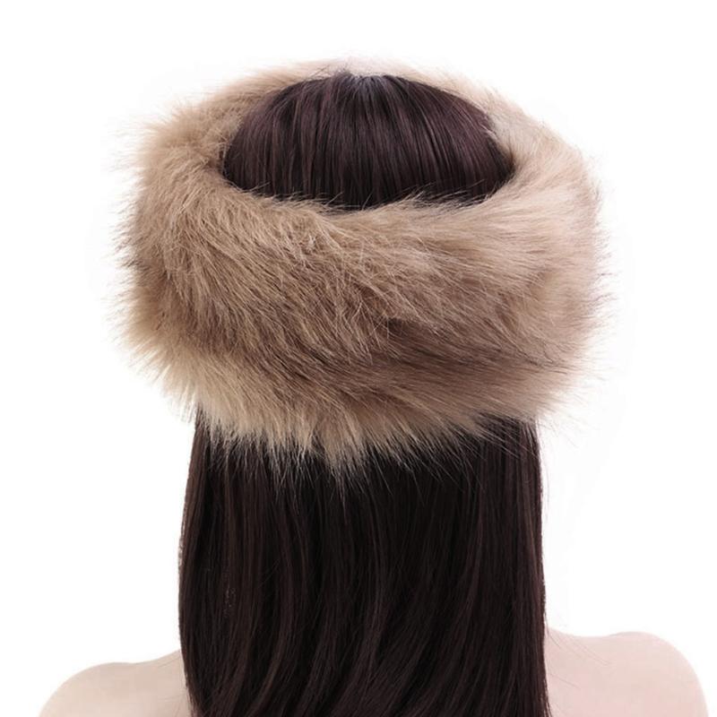 Fashion Fluffy Winter Warm Cap Wide Headband Elastic Outdoor Ski Hats Furry Ear Warmer Soft Warm Earmuff for Women
