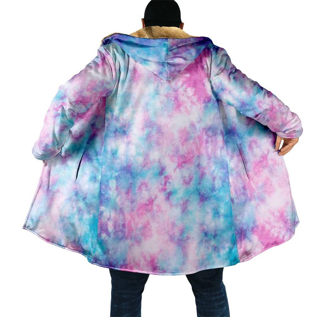 Men's Color Printed Velvet Thickened Long Jacket Men's Casual Large Size Zipper Jacket