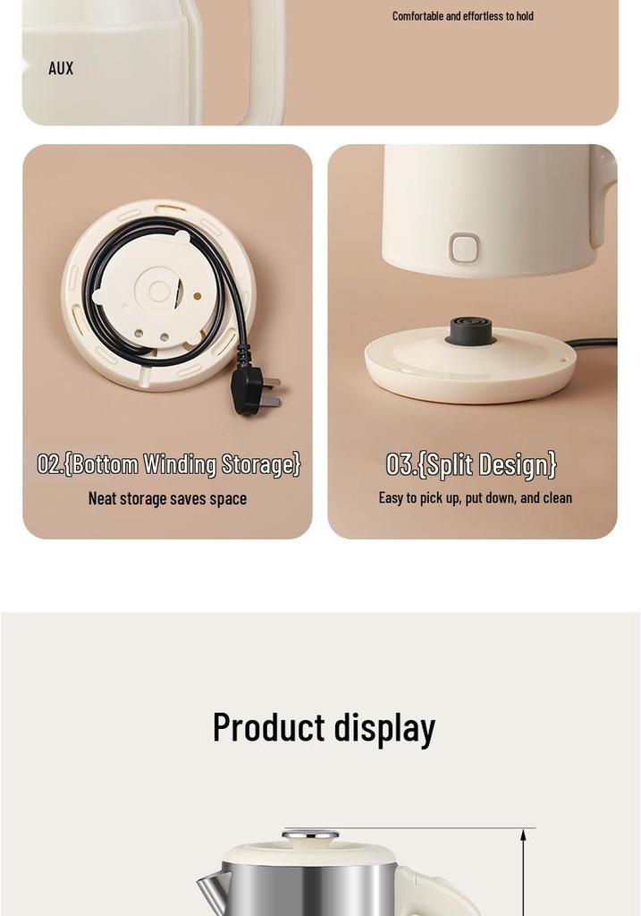 AUX Electric Kettle: Automatic, Constant Temperature, Insulated, Portable, Small for Dormitory Use.