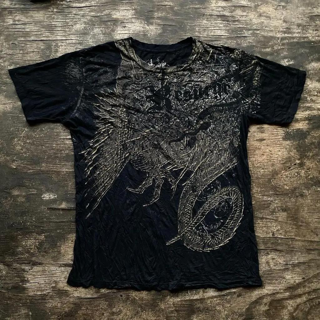 Topuri Retro Affliction anii 2000 Vară Stradă Gotic Retro Imprimat Tricou Supradimensionat Bărbați Hip Hop Harajuku Punk Mânecă Scurtă Tricouri Îmbrăcăminte Femei