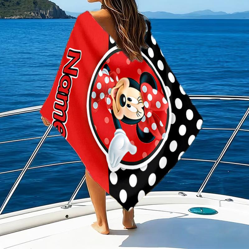 1pc Minnie18 Beach Towel with Custom Name, Beach/Swimming/Bath/Picnic/Camping Towel, Suitable for Seaside Beaches