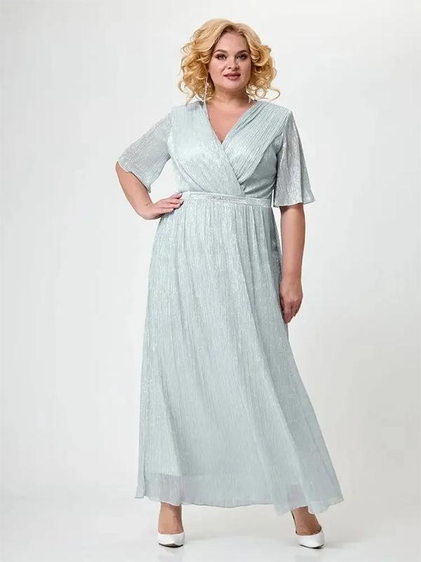 European and American Style Mesh A-Line Dress - Solid Color, Waist-Slimming, Fashion Plus Size Women's Clothing