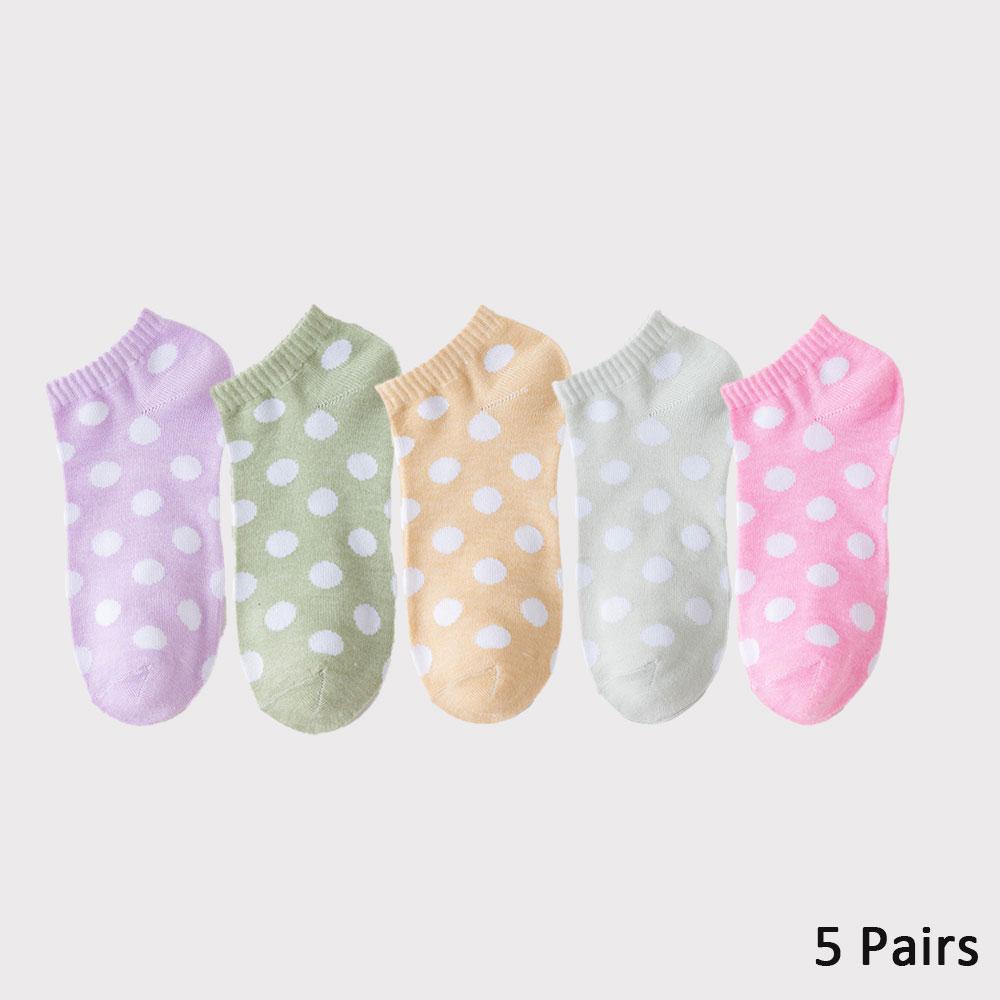5 Pairs Y2K Polka Dot Women's Ankle Socks Kawaii Cotton Breathable Short Socks White/Black/Purple/Pink (Multi-Color)