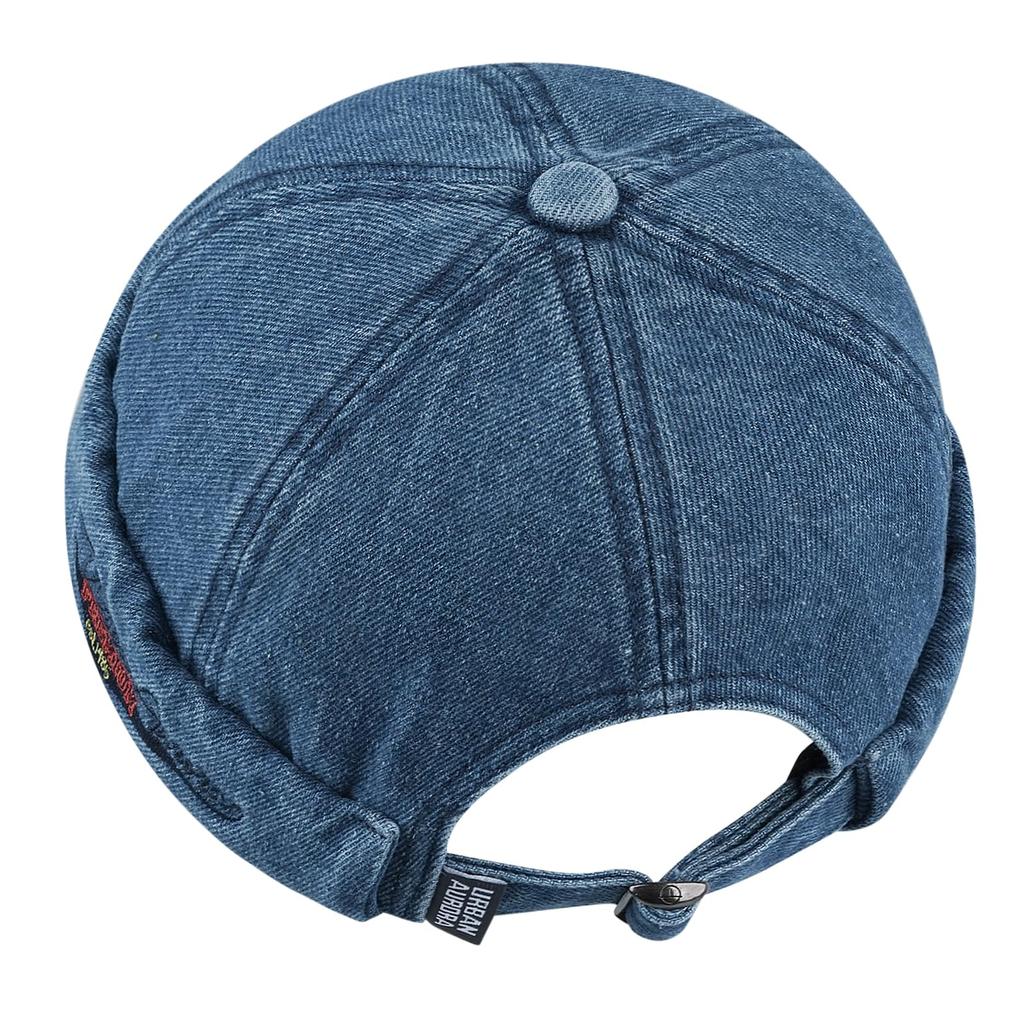 This brimless cap features embroidery and denim making it a cap with adjustable perfect for outdoor and Dark round, fisherman's accents, unique,