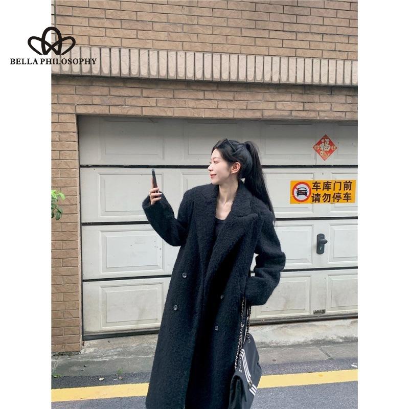 Höst Vinter Ny brittisk stil Lös enfärgad yllerock Koreansk stil Casual Retro förtjockad lång yllerock