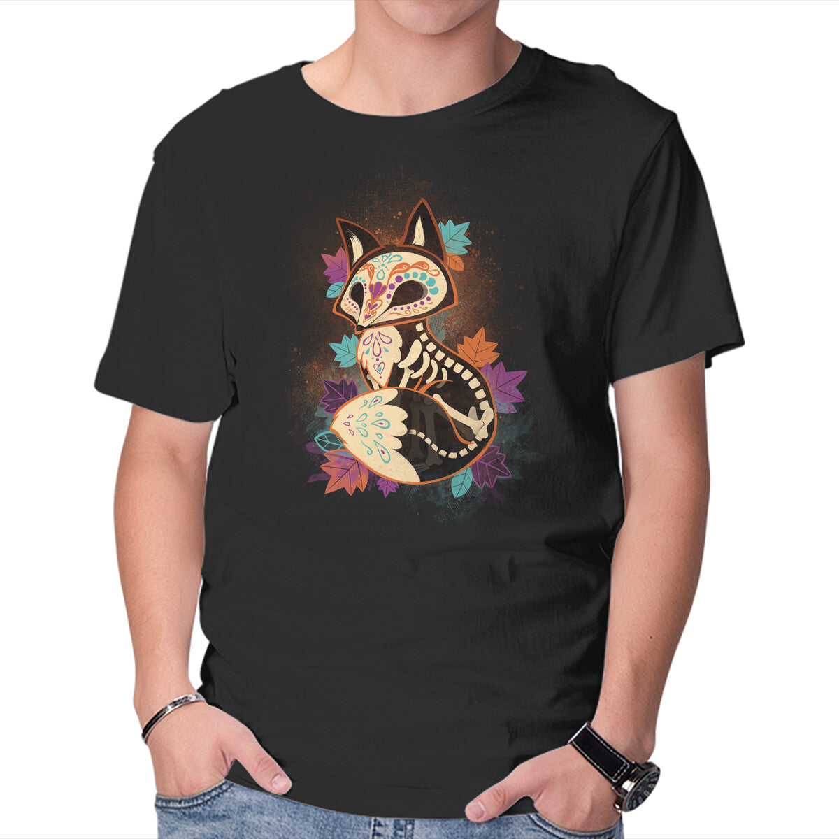 Unisex Crew Neck T-Shirt Skeleton Fox Graphic Short Sleeve Casual Tee XXXL