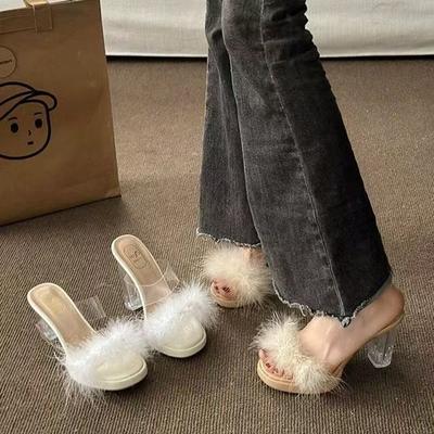 Tempérament à talons épais en cristal imperméable table talons super hauts 11CM grande taille avec sandales transparentes été 2025 explosion