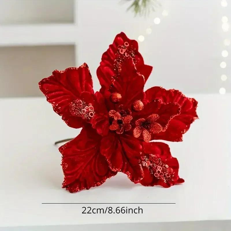 2025 Christmas High-end Flannelette Simulation Flower 28cm Golden Champagne Christmas Tree Decoration Flower Arrangement