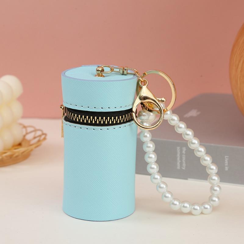 PU Macaron Color Portable Cylindrical Coin Purse Cute Mini Coin Pouch Car Keychain Earphone Bag Women Portable Lipstick Bag