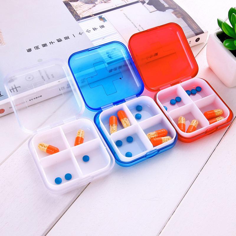 4Grids Cross Print Pillbox Mini Travel Portable Pill Cases 7-day Carry-on Pill Holder Drug Tablet Medicine Storage Organizer Box