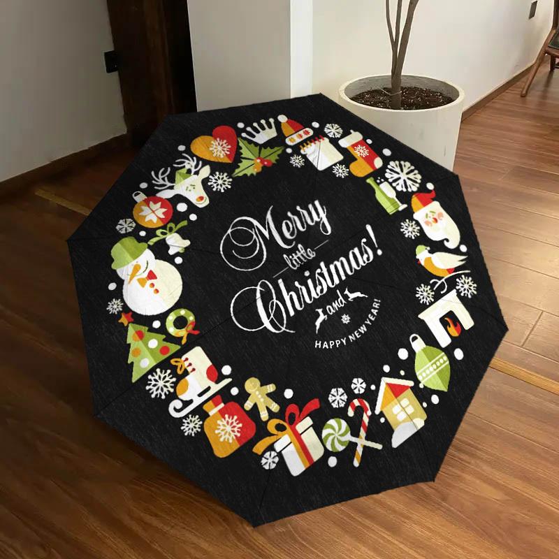 1pc Christmas Wreath Decorations Umbrella with Plastic Handle,Suitable for All Seasons Home Travel Outdoor UmbrellaDD217
