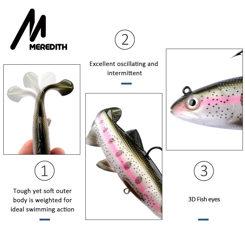 MEREDITH Trout Swimbait 12cm 38.5g 15cm 65.8g 1pc T-Tail Split Ring Trout Fishing BQE01