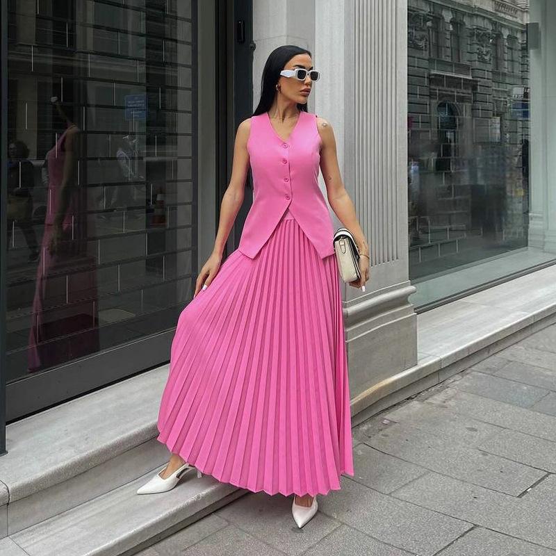 African temperament high-end sleeveless vest top high waist pleated skirt European and American women's clothing new foreign style suit