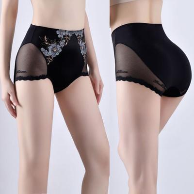 Chinese Style Embroidered Lingerie Lace Sexy Seamless Underwear for Women No Hip Clip High Waist Plus Size Panties