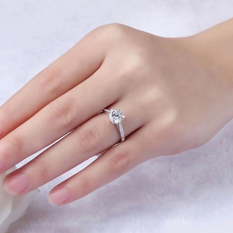 S925 Sterling Silver Adjustable Six-Prong Diamond Simulated Ring for Women - Elegant, Light Luxury Proposal Jewelry
