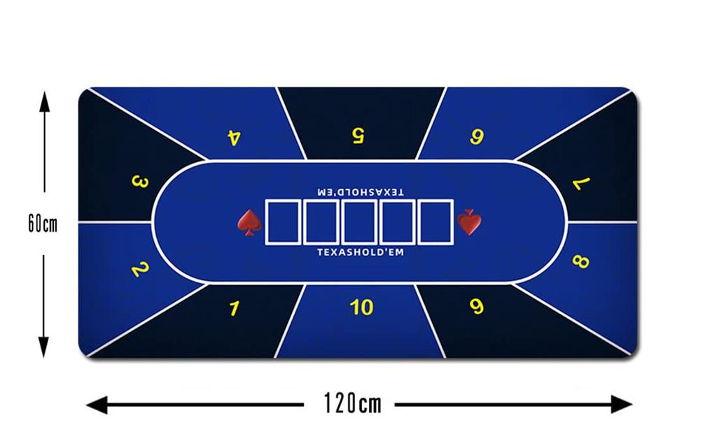 Poker Mat Texas Digital Print Rubber Mat 120x60cm +Lsm Hold'em (Blue)