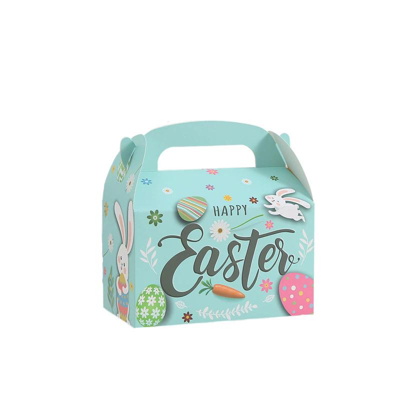 WTEMPO 12PCS 9*9*16CM Easter Gift Boxes Party Small Presents Kraft Paper Packaging Boxes Rabbit Easter Egg Printed Surprise Boxes with Handle