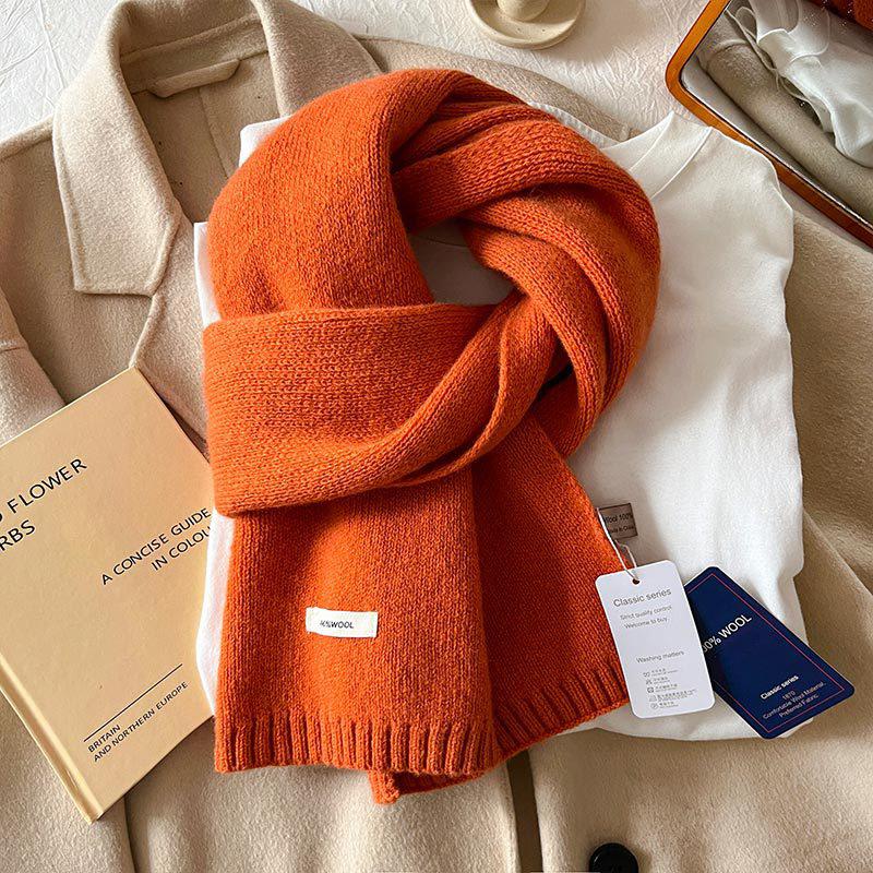 Winter Women Scarf Warm 100% Wool Knitted Shawls Casual Brand Neckerchief Cashmere Shawl Wrap Fashion Red Students Scarves