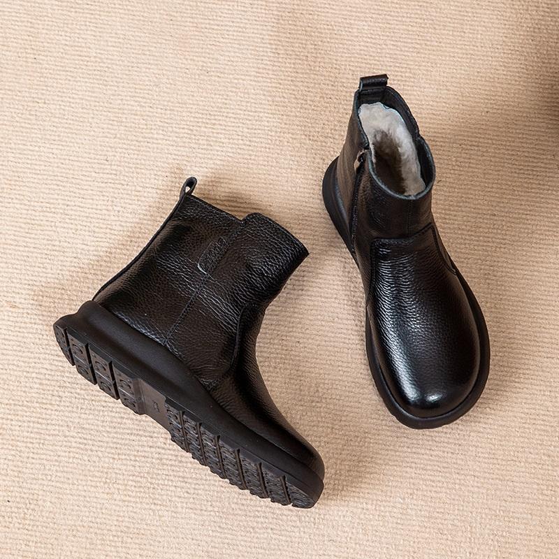 

Женские зимние теплые сноубутсы Толстая подошва Круглый носок Молния Натуральная кожа Овчина Мех Шерсть Платформа Ботильоны Леди 41