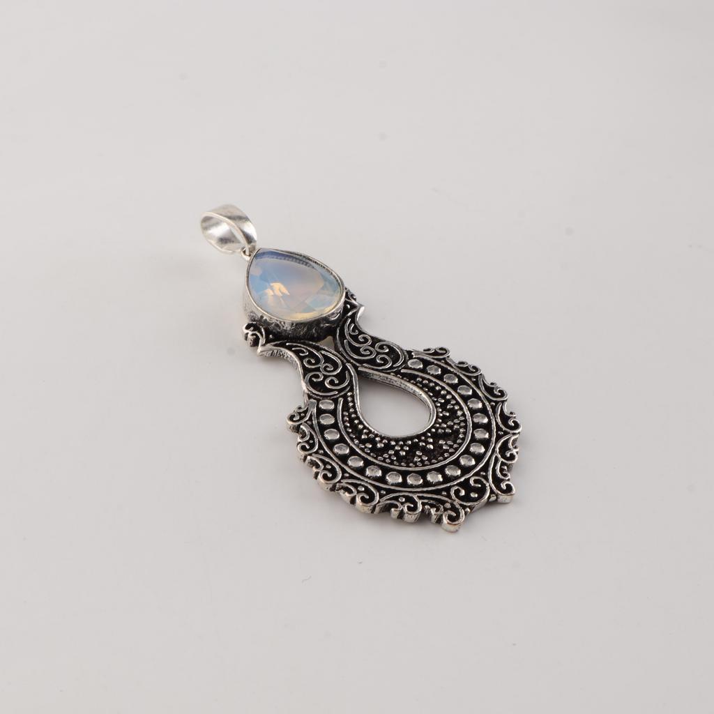 Milky Opal Gemstone 925 Sterling Silver Jewelry Women Wedding Pendant 1.8" For Her CP-45-21
