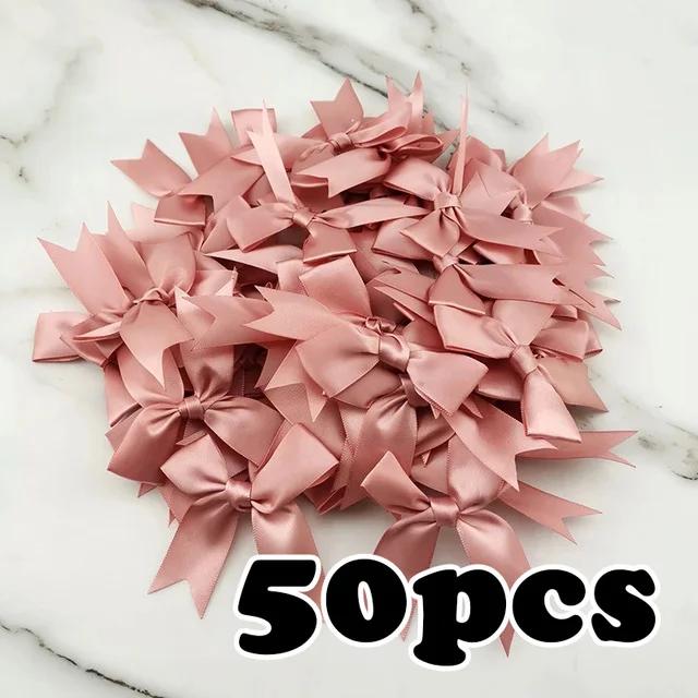 [50pcs] 1inch 25mm Pink Ribbon Small Packaging Bow Polyester Satin Bow Flower DIY Tie Hair Accessories Fashion Wedding Accessory