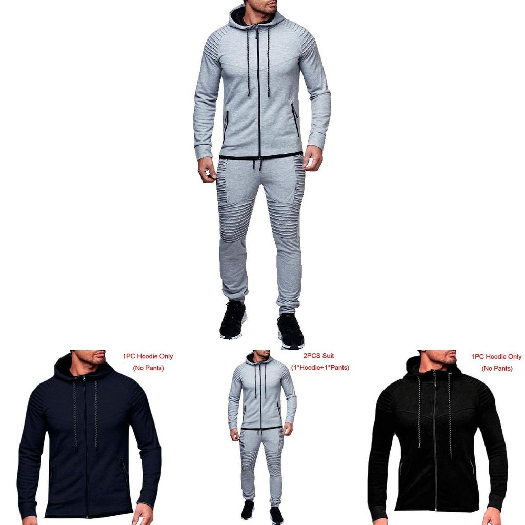 Stylish Men's Tracksuit Set With Hooded Jacket And Adjustable Waistline Pants