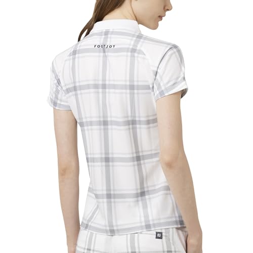 FootJoy Women's White Check Print Short Sleeve Pique Polo Shirt, Size M (FJW-S25-S04, 34828-M)