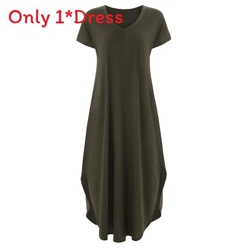 Polyester Vneck Pocket Split Long Dress For Casual Summer Wear