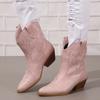 Plus Size 46 Women Embroidered Western Cowboy Boots Stylish and Comfortable Work Boots Block Heel Thick Sole Women Western Shoes