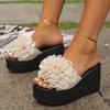 Plus Size Ladies Shoes Open Toe Women's Slippers Platform Casual Slippers Women Floral Round Toe Super High Wedges Sandal