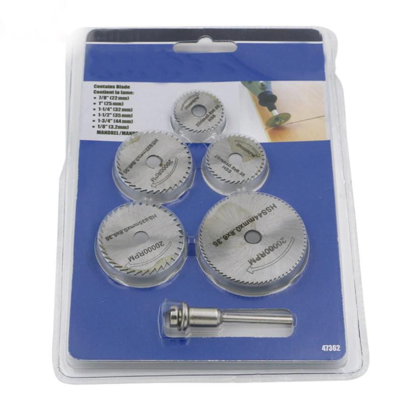 6 bucăți 22 ~ 44 mm mini ferăstrău circular HSS cu lame de tăiere cu disc pentru set de instrumente de tăiat metal 1 mm grosime 6 mm diametru interior