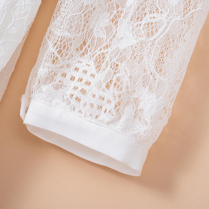 Sukienka damska plus size jesień 2023 francuska biała koronkowa sukienka z rękawami 3/4, długość midi