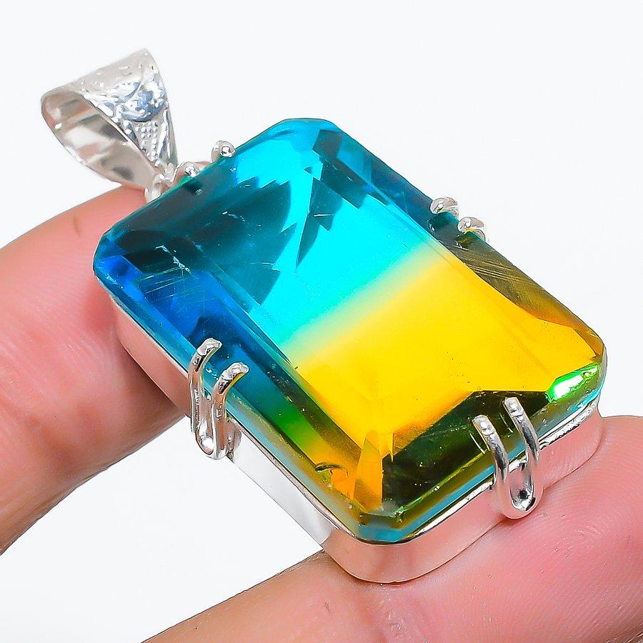 

Bi-Color Tourmaline 925 Solid Sterling Silver Jewelry Pendant 1.81 SU-10292